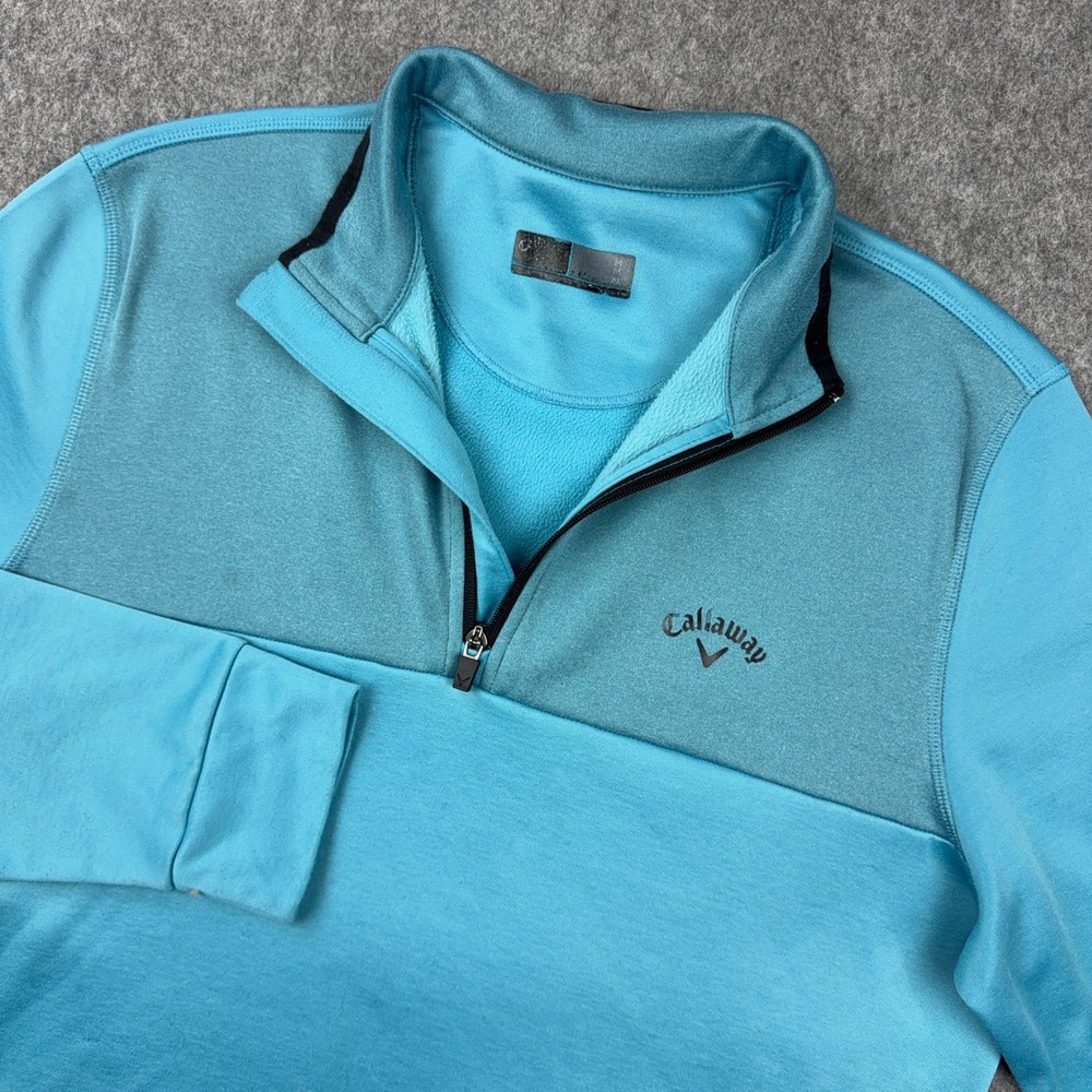Callaway Golf Pullover Mens Medium Blue 1/4 Zip Fleece Lined Sweatshirt Golfing